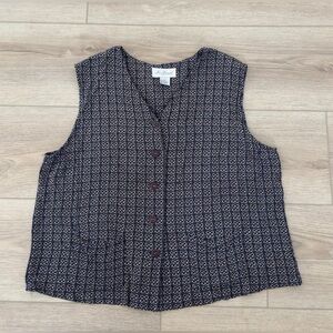 Vintage Lee David Women's Black and Brown Patterned Top